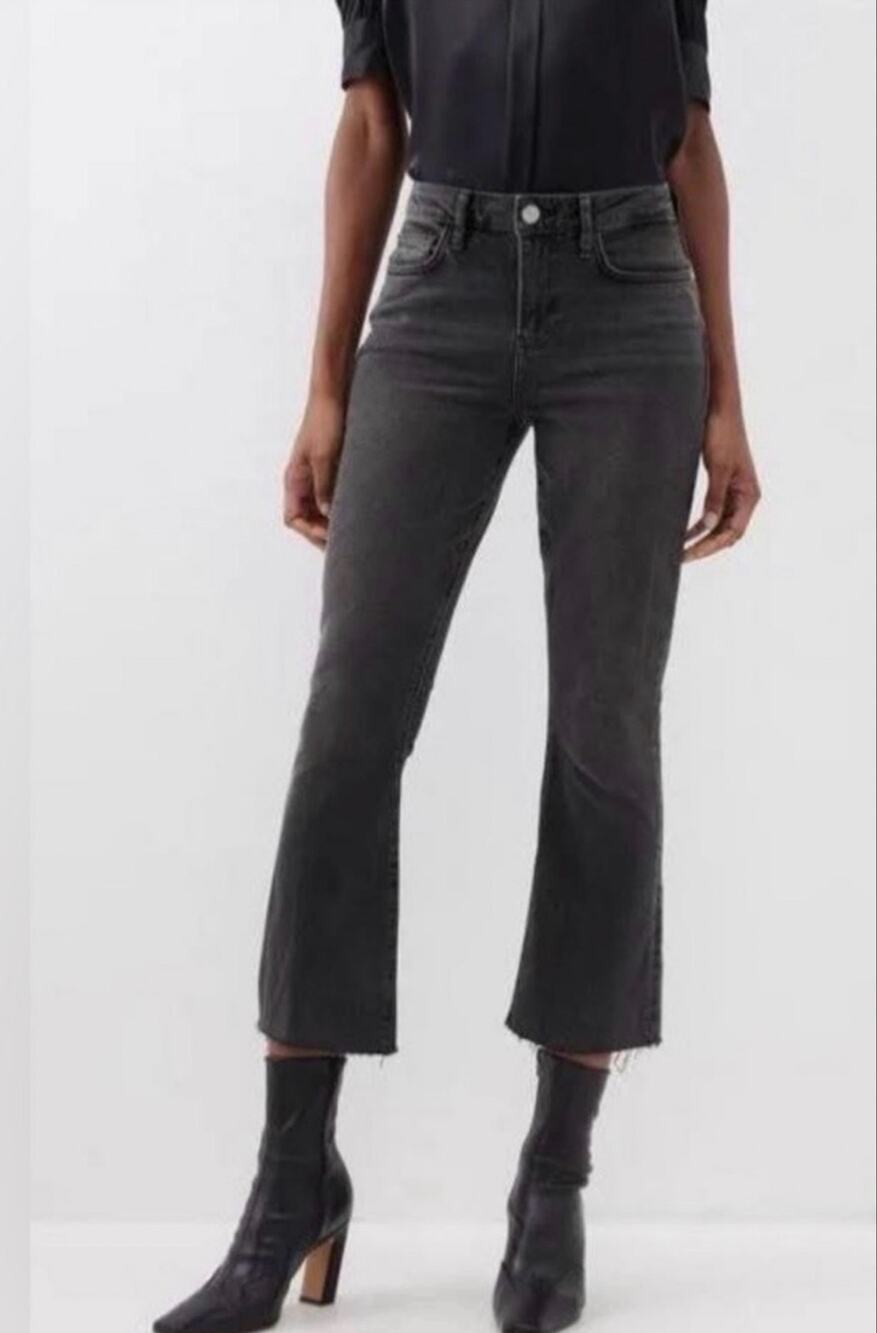 FRAME Le Crop Mini Boot Jeans Raw Hem Washed Black Womens Size 29